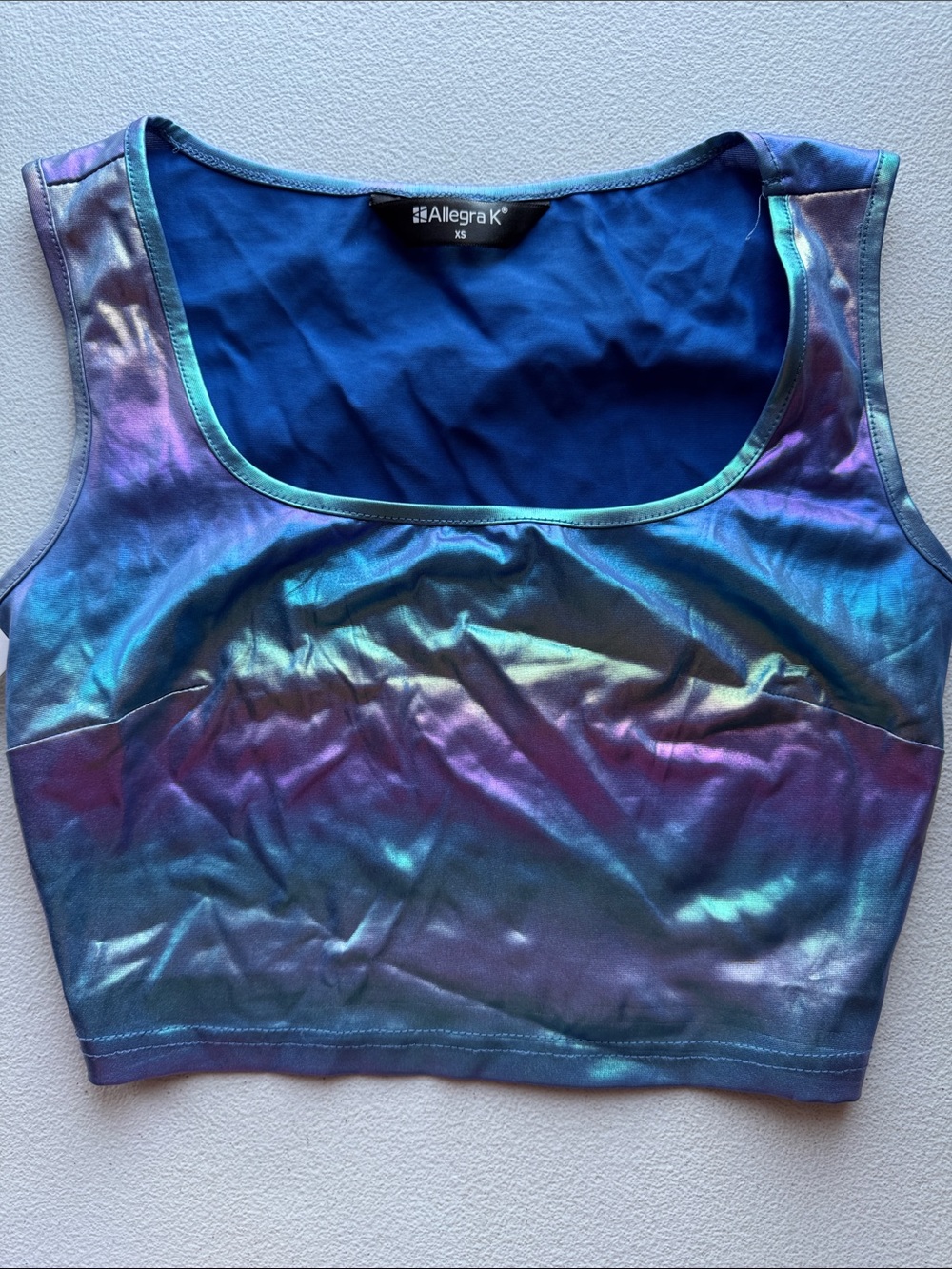 Allegra K Shimmering Blue and Purple Crop Tank